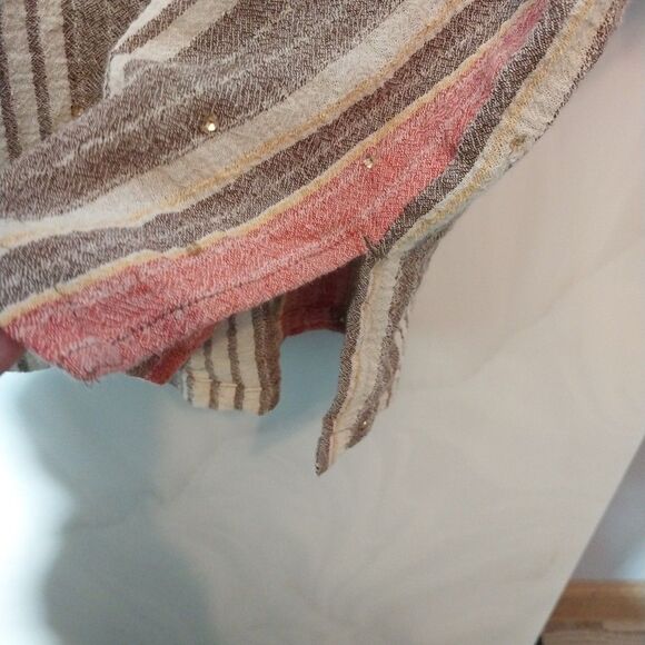 Liz & Me Top Sz 3X Colorful Stripes Sequins Button Up Side Slits Vneck Boho Chic - Picture 5 of 8
